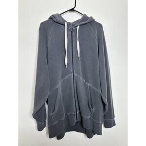 Aerie Size XL Gray Full Zip Hooded Sweatshirt Oversized Textured Pockets